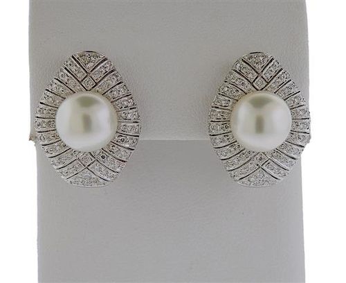 18k Gold Diamond South Sea Pearl Earrings 
