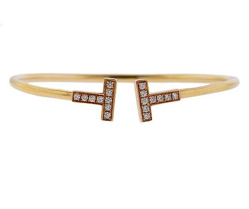 Tiffany &amp; Co T Wire 18k Gold Diamond Bracelet 