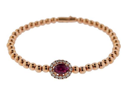 18k Rose Gold Diamond Red Stone Bracelet 