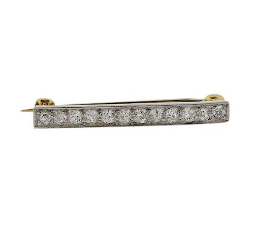 Art Deco 18K Gold Platinum Diamond Bar Brooch Pin