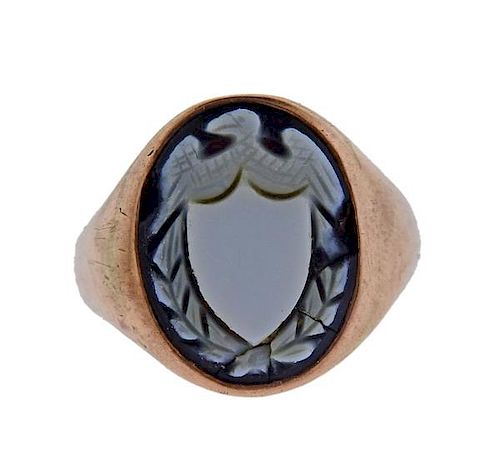 Antique 14K Gold Hard Stone Cameo Ring
