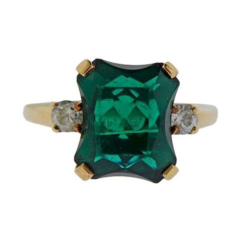 10K Gold Diamond Green Stone Ring