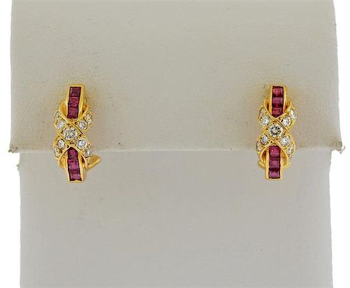 Tiffany &amp; Co 18k Gold Diamond Ruby X Earrings 