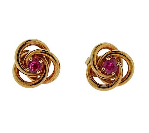 Tiffany &amp; Co 14k Gold Ruby Stud Earrings 