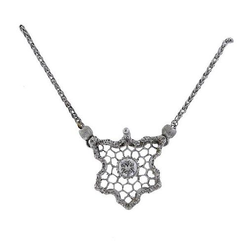 Mario Buccellati Honeycomb Diamond Pendant Gold Necklace 