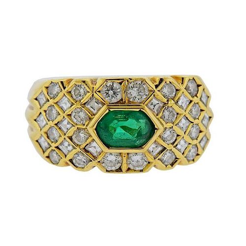 Fred Paris 18k Gold Emerald Diamond Ring