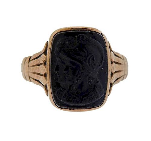 Antique Victorian 14k Gold Cameo Hardstone Ring 