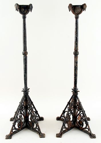 PAIR IRON AESTHETIC MOVEMENT CANDLE STANDS C.1880