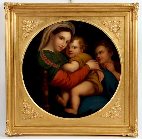 AFTER RAPHAEL "MOTHER & CHILD" 19TH C. OIL CANVAS