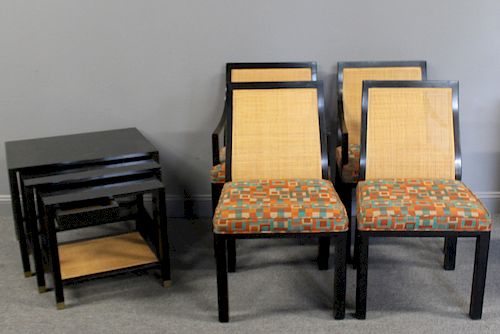 MIDCENTURY. Black Lacquered And Caned Nesting