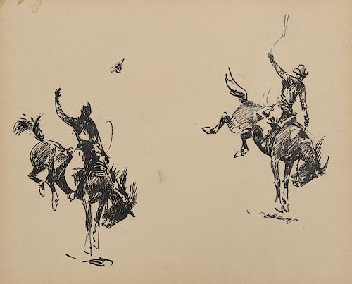 Edward Borein, Sketch of Two Bucking Broncos