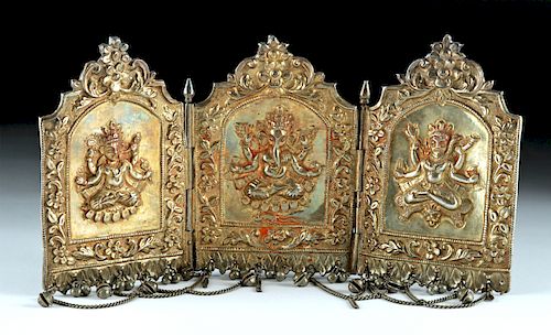 Trifold 19th C. Indian Mukut Gilded Silver Headpiece