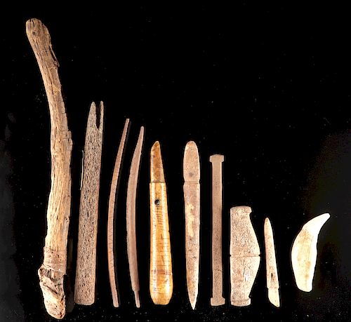 Lot of 10 Pre-Contact Inuit Bone & Wood Tool Assortment