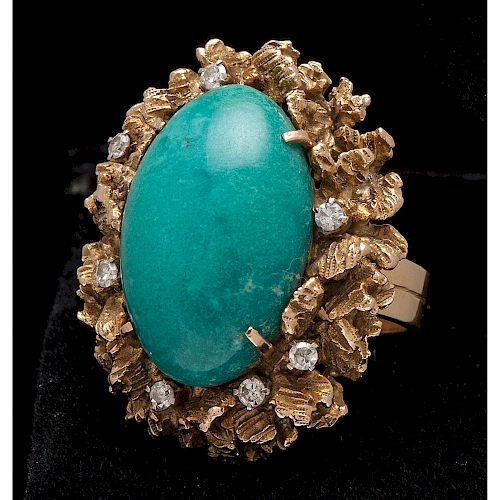 18k Gold Turquoise and Diamond Ring