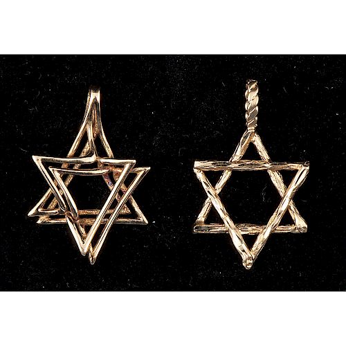 14k Gold Star of David Pendants, Lot of Two