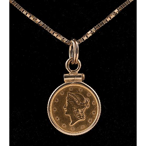1850 Liberty Head Gold Dollar Coin Necklace