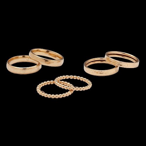 14k Gold Stacking and Band Rings, Lot of Six