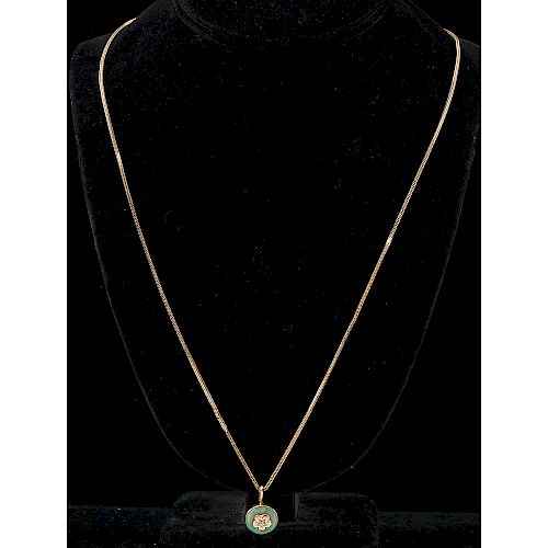 14k Gold Jade and Diamond Pendant Necklace