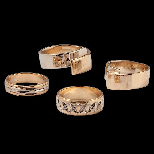14k Bicolor Gold Band Rings, Lot of Four
