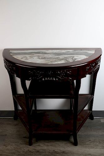A SUANZHI MARBLE-INLAID DEMI-LUNE TABLE