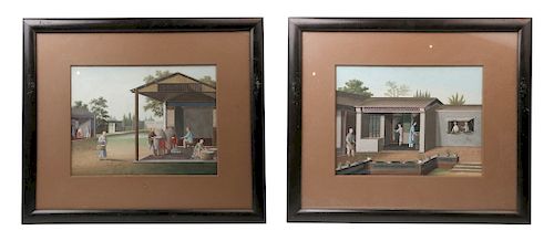 A PAIR OF CHINESE EXPORT GOUACHE PAINTINGS, 18TH&19TH CENTURY