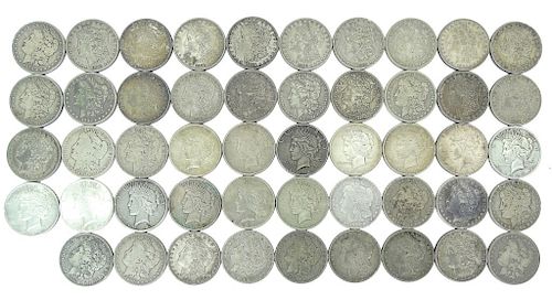 Collection of 49 Morgan and Peace Silver Dollars