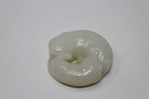 Chinese, Carved White Jade Animal Pendant