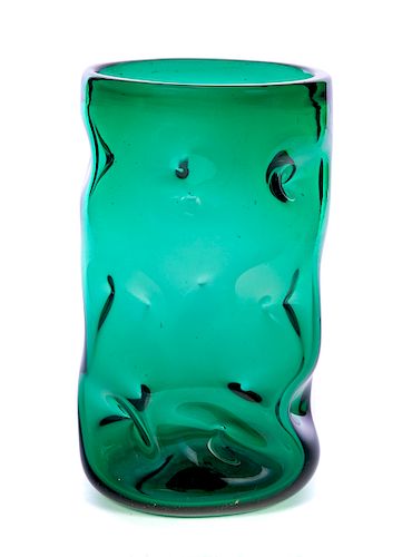 Grotesque Green Art Glass Vase by Erickson