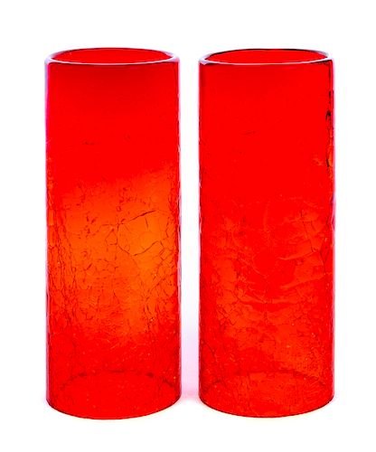 2 Ruby Red Imperial Hurricane Crackle Glass Shades