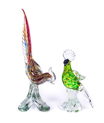 2 Murano Italian Art Glass Birds