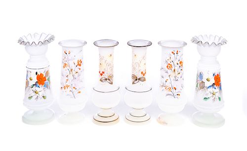 6 Victorian Bristol Art Glass Vases