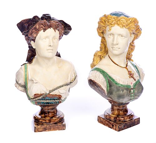 Pair of Rare Majolica Figural Busts