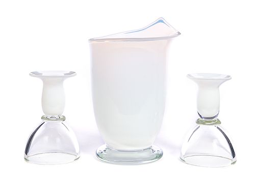 3 Pcs White Opalescent Erickson Art Glass
