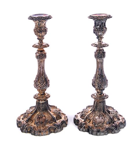 Pair of Large Sheffield Silver Candelabras