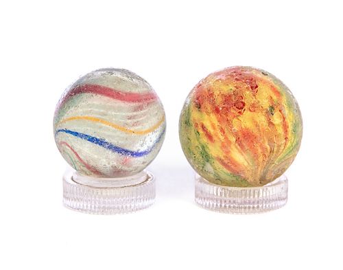 2 Large Antique Swirl Marbles