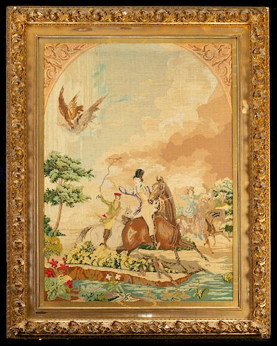 1872 Victorian Needle Point Tapestry in Ornate Frame