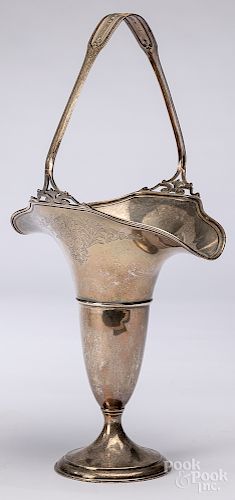Large weighted sterling silver basket vase