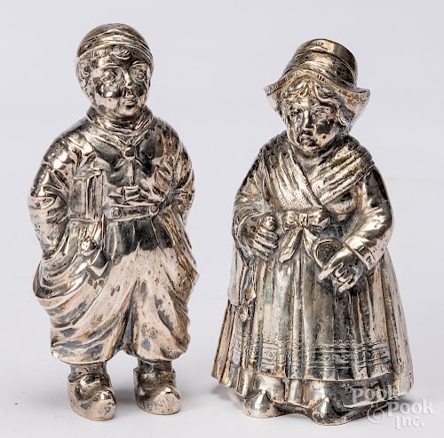 Pair of silver Dutch boy and girl shakers