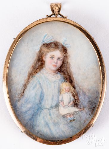Miniature watercolor on ivory portrait of a girl