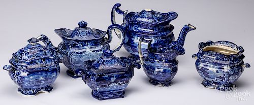 Group of Historical blue Staffordshire teawares.
