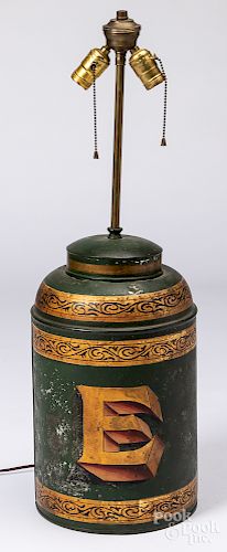 Bartlett & Son painted tin tea bin table lamp