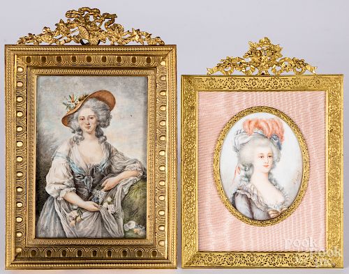 Two miniature French watercolor on ivory portraits
