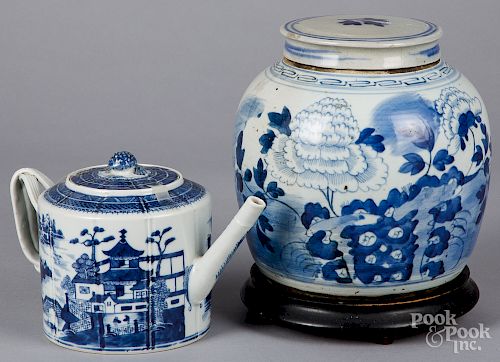 Chinese export porcelain teapot and ginger jar