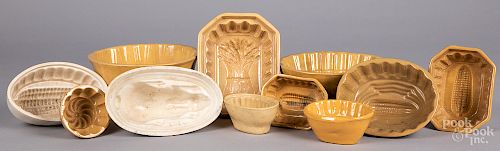 Collection of yellowware and ironstone food molds