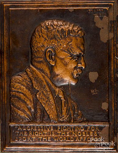 James Fraser bronzed plaque of Teddy Roosevelt