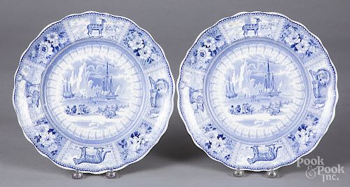 Two light blue Staffordshire plates