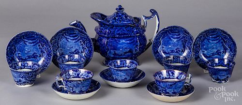 Blue Staffordshire horse and sleigh teapot, etc.