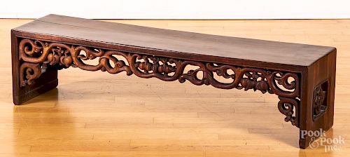 Chinese carved hardwood low bench