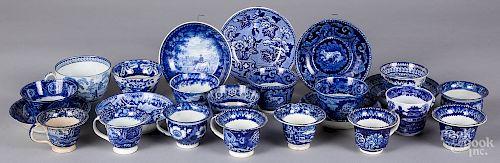 Blue Staffordshire cups and saucers