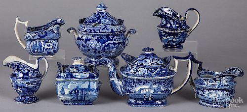 Blue Staffordshire sugars and creamers